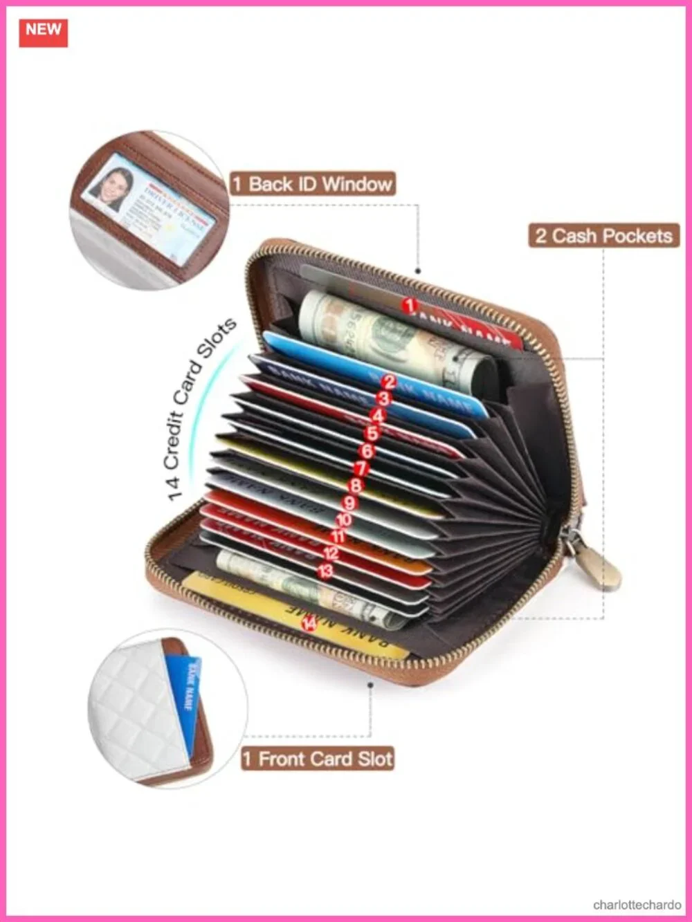 RFID Blocking Leather Small Wallet for Women with Wristlet